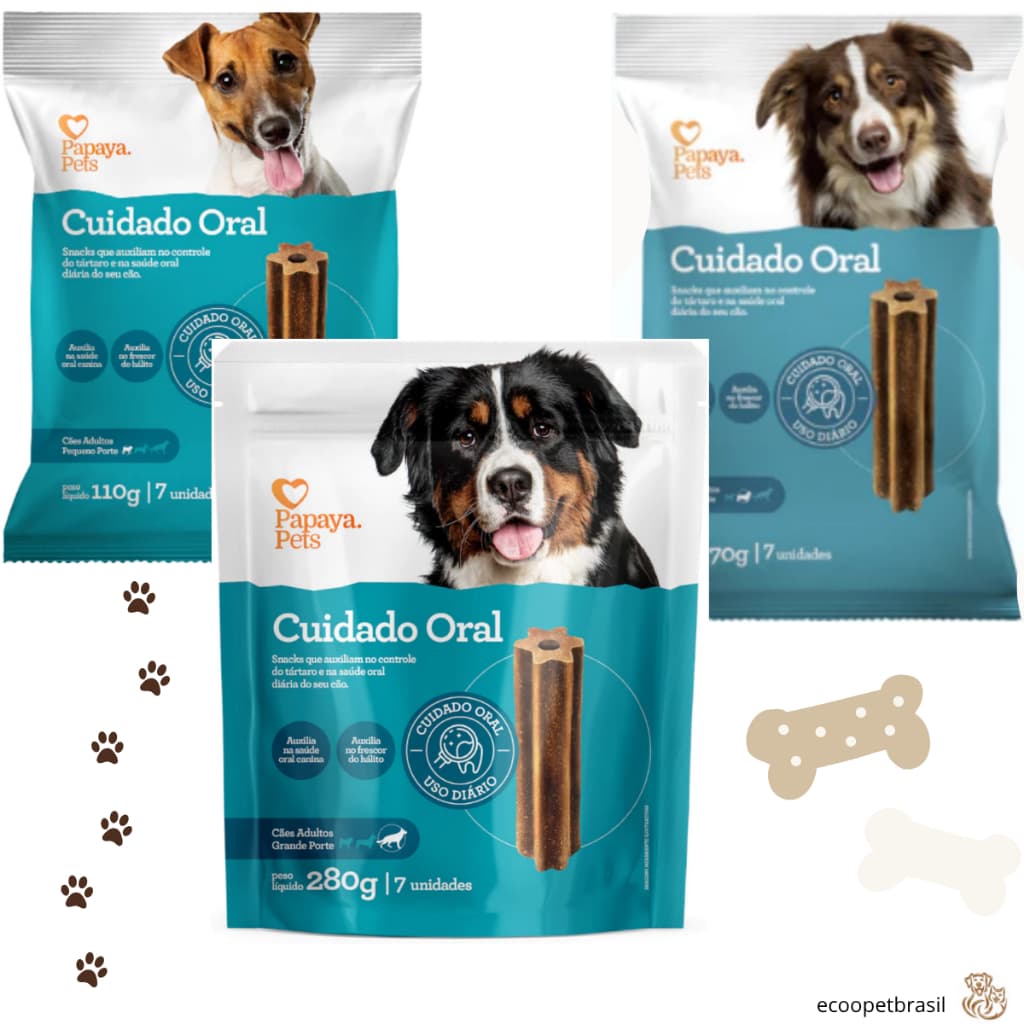 Petisco Cuidado Oral Pet Papaya para Cães Adulto Porte Pequeno, Médio ou Grande Snack para Cachorro