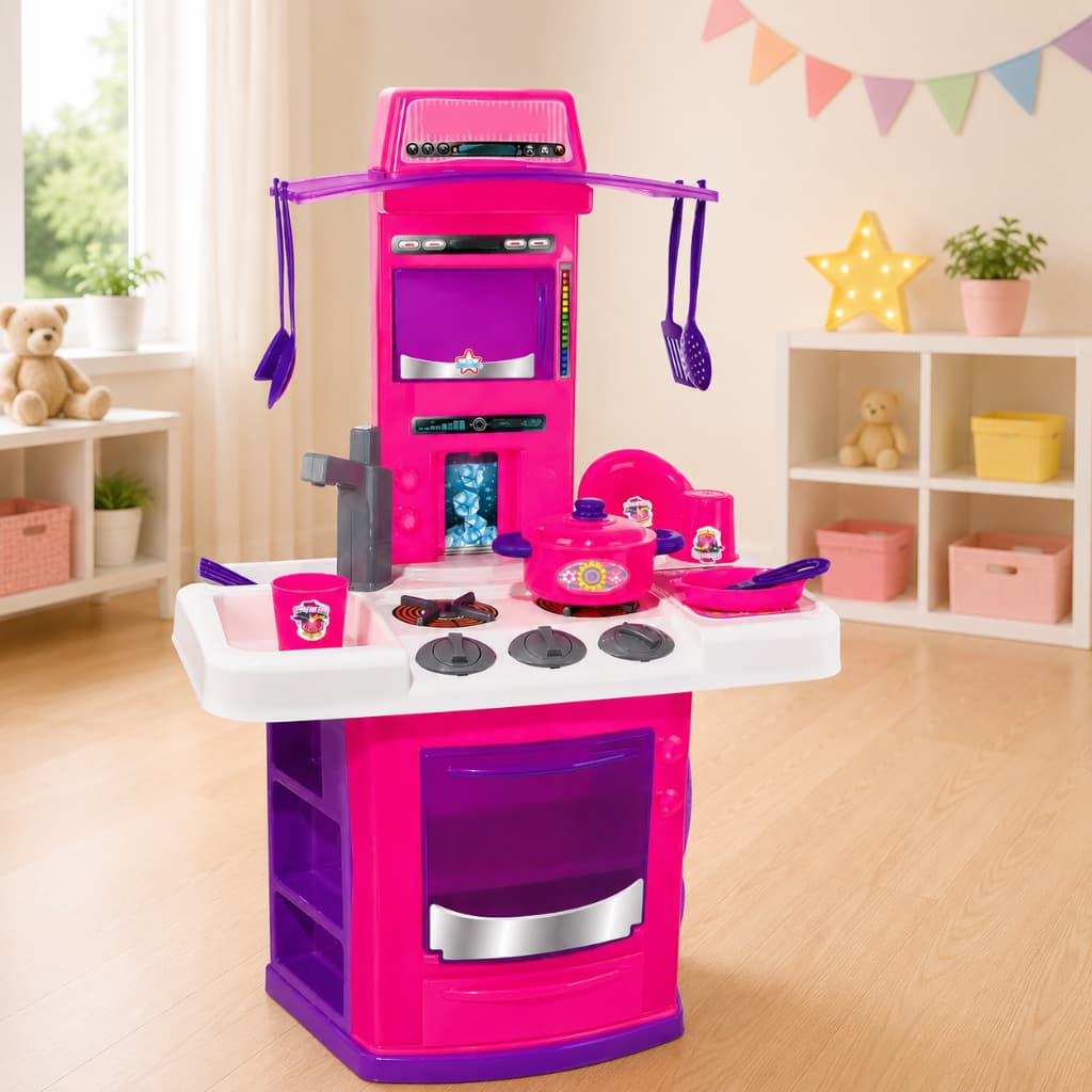Kit Cozinha Infantil De Brinquedo Completa Sai Água de Verdade Cozinha de Brinquedos para Menina