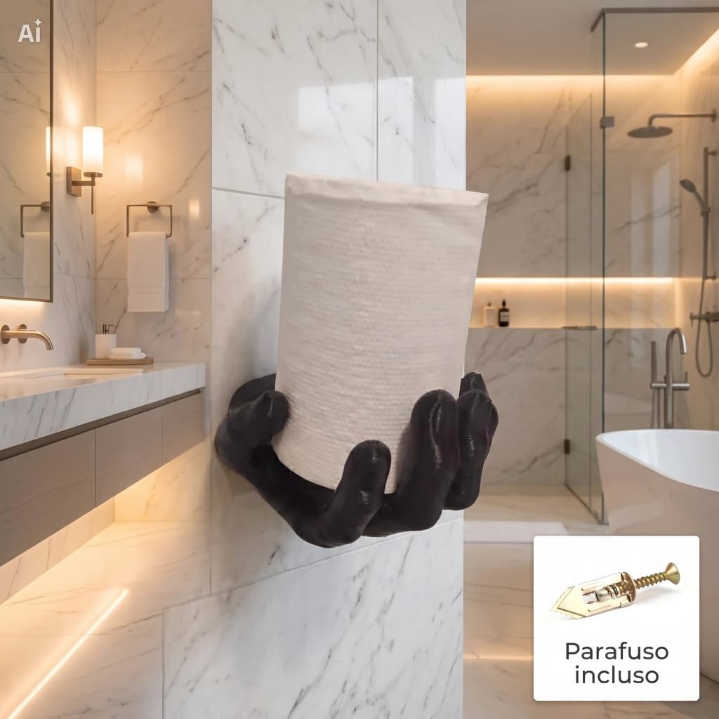 Suporte Multiuso Mão 3D – Porta Papel Higiênico, Toalha de Rosto ou Headset