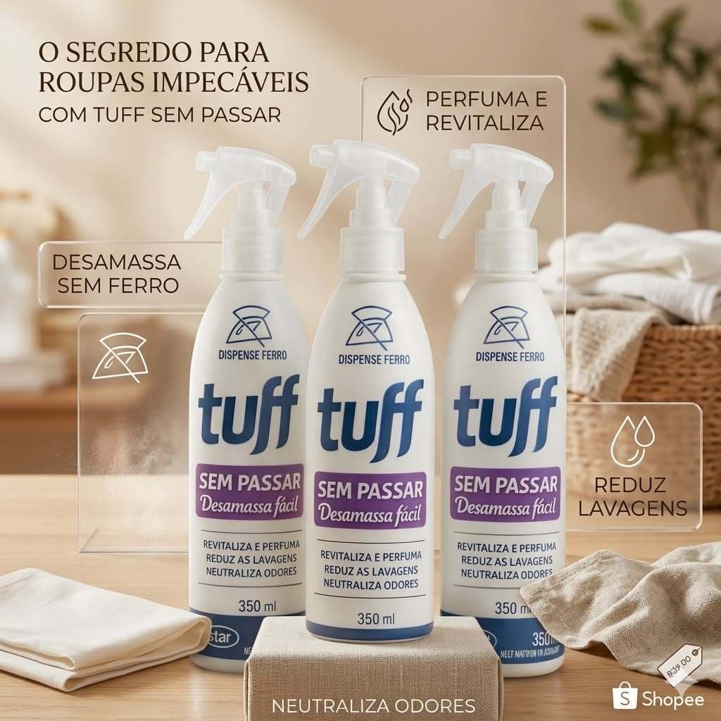 Tuff Sem Passar 350ml 3, 2 ou 1 Unidades Desamassa e Perfuma Roupas