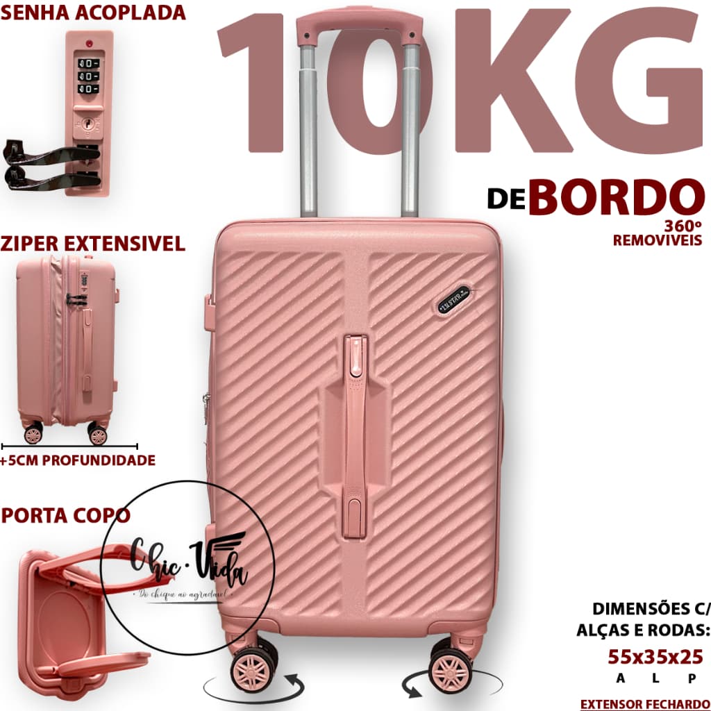 Mala de Viagem 10kgs Com Porta-Copos N19 Com Senha Roda Dupla ANAC 10 kilos