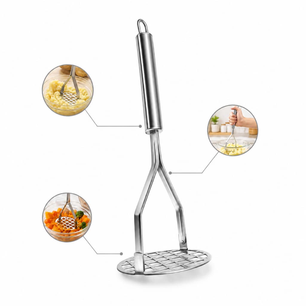 Amassador de Batata Inox Manual Espremedor de Legumes Purê Cabo Reforçado Utensílio De Cozinha Profissional