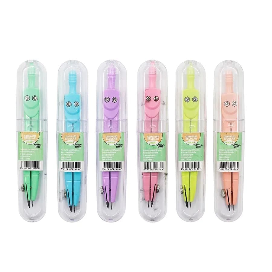 1 Unidade de Compasso Tons Pasteis Escolar Metal Leo e Leo Pastel Trend Cores Sortidas 72504