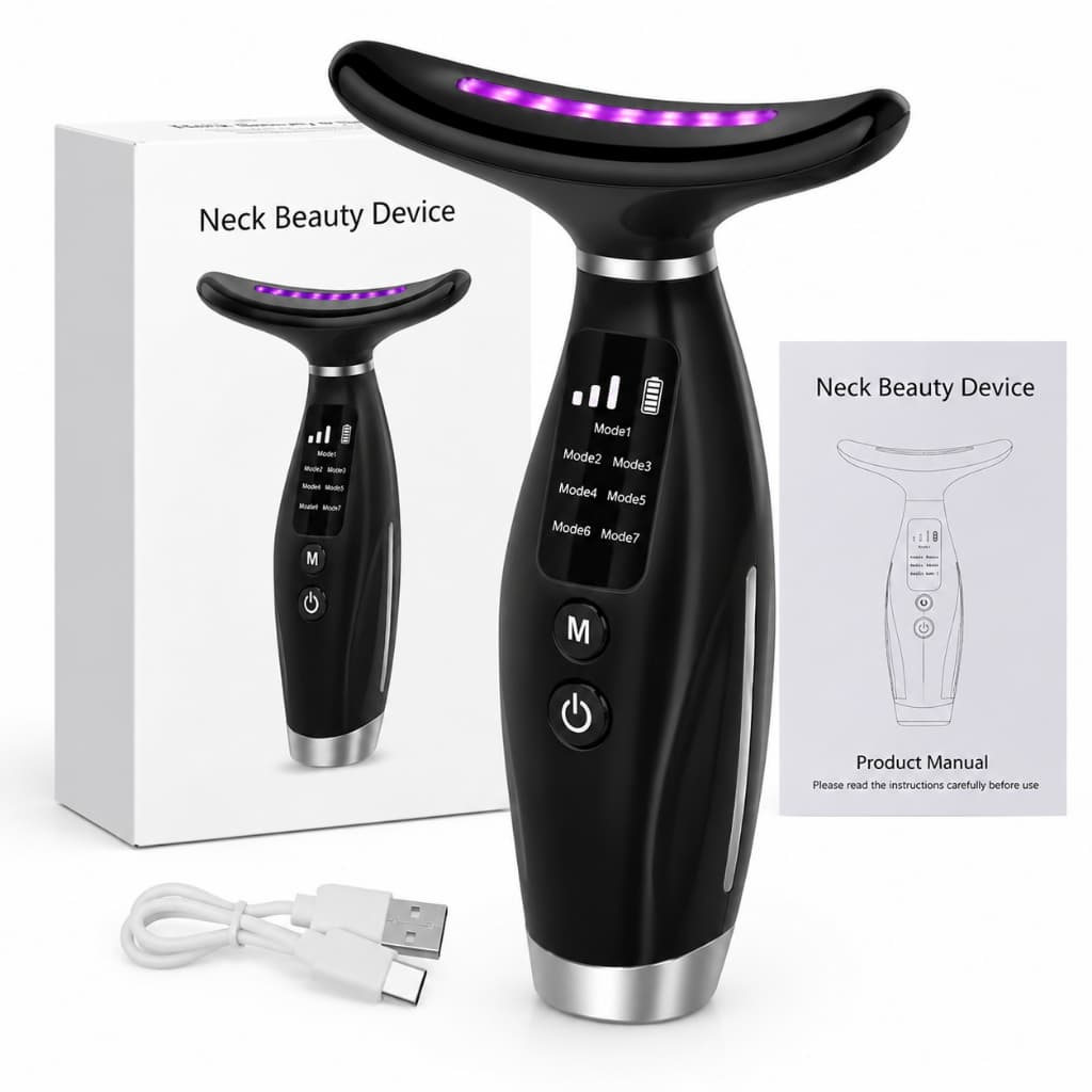 Massageador Recarregável de 7 Modos para Rosto e Pescoço - Alimentado por USB, Design Ergonômico