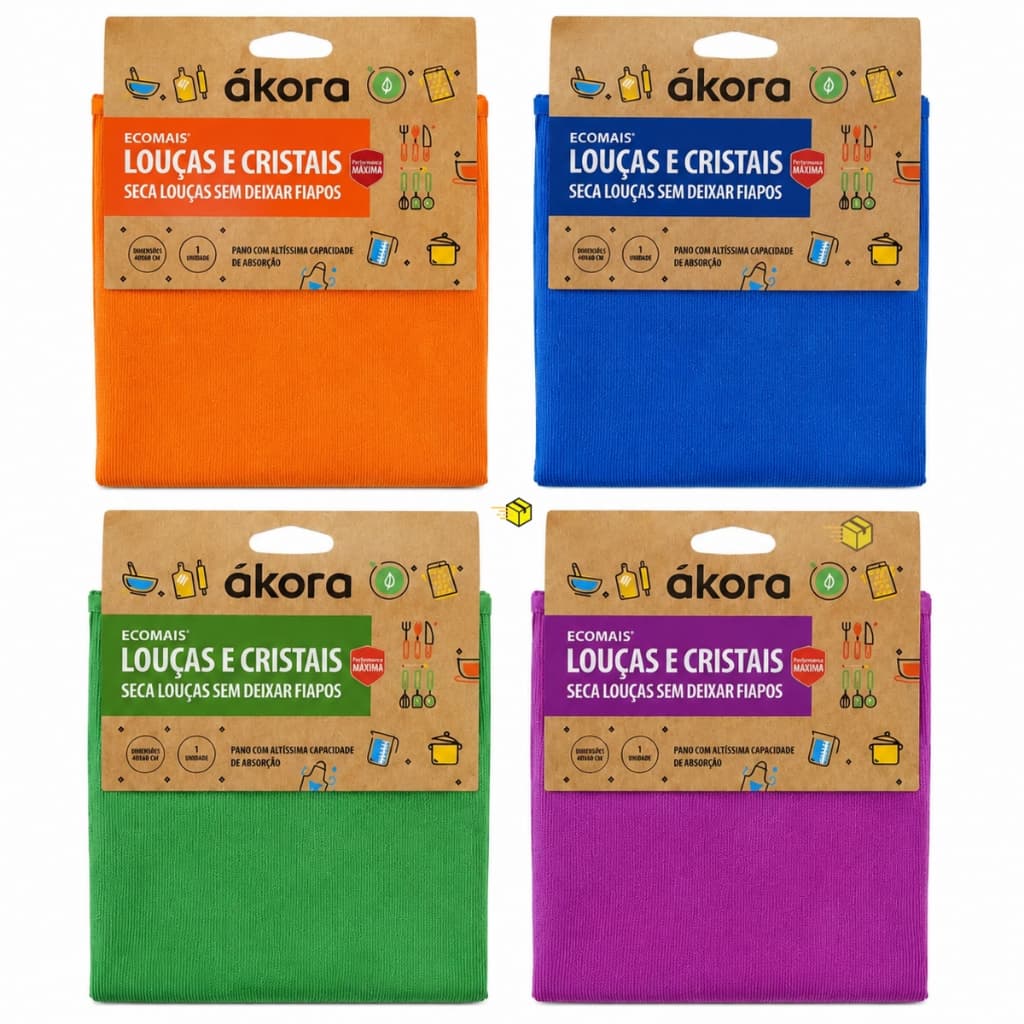 Kit 4 PanoS para Secar Louças e Cristais Ecomais Ákora – Seca Sem Deixar Fiapos ou Resíduos