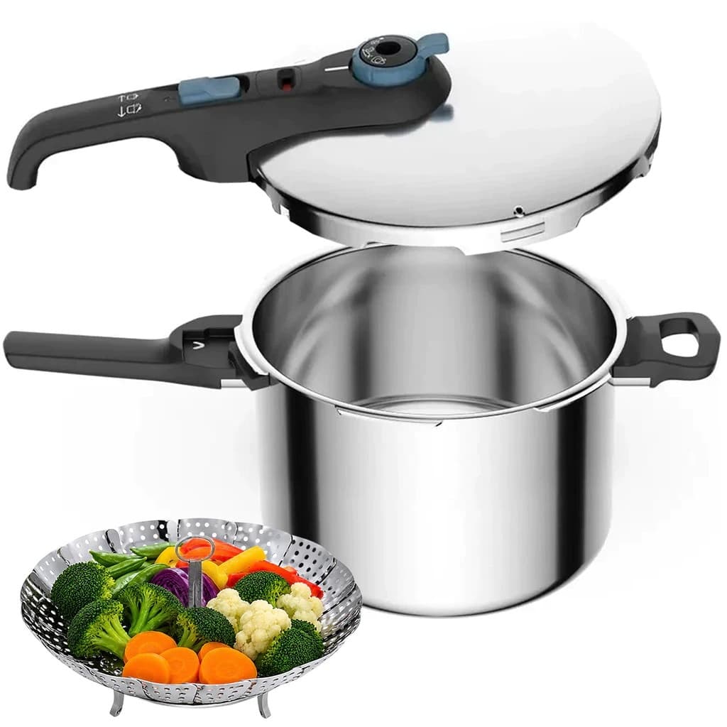 Panela De Pressão 6L Rochedo Inox Trendy Fech Externo e Indução Com Cesto a Vapor em Inox
