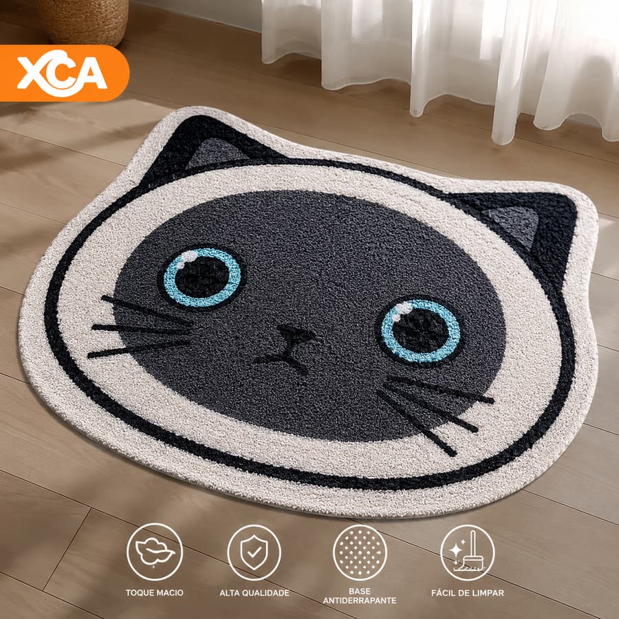 Tapete Infantil Gatinho Fofo Antiderrapante 60x40 Quarto Bebê Criança Decorativo