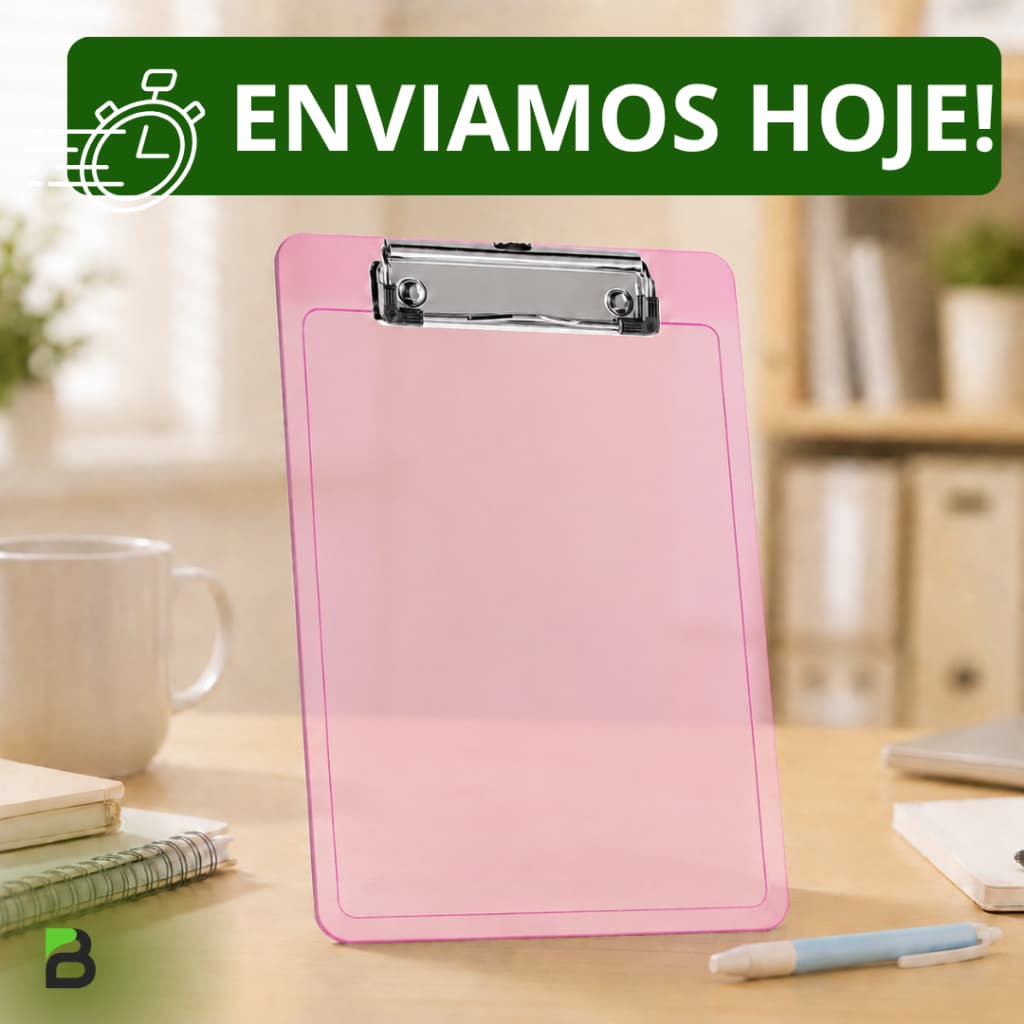 Prancheta 1/2 Oficio Tamanho A5 Com Prendedor Metálico Wire Clip Acrimet 137 (Cor Rosa Clear) Envio Imediato