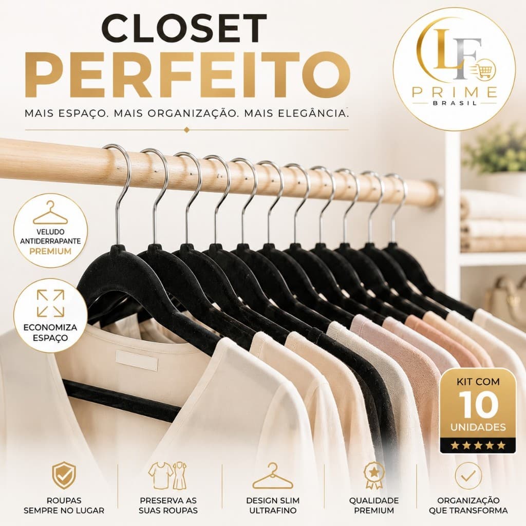 Kit 10 Cabides Veludo Antideslizante Slim Adulto Ultra Fino Organizador Com Gancho Giratório 360°