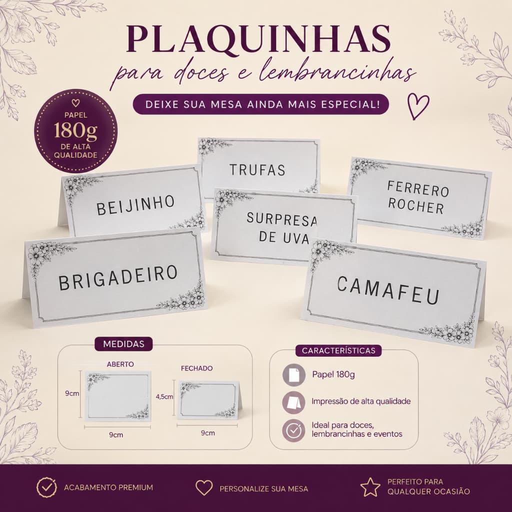 Plaquinhas Personalizadas para Mesas e Buffet | Casamento, Festas e Eventos