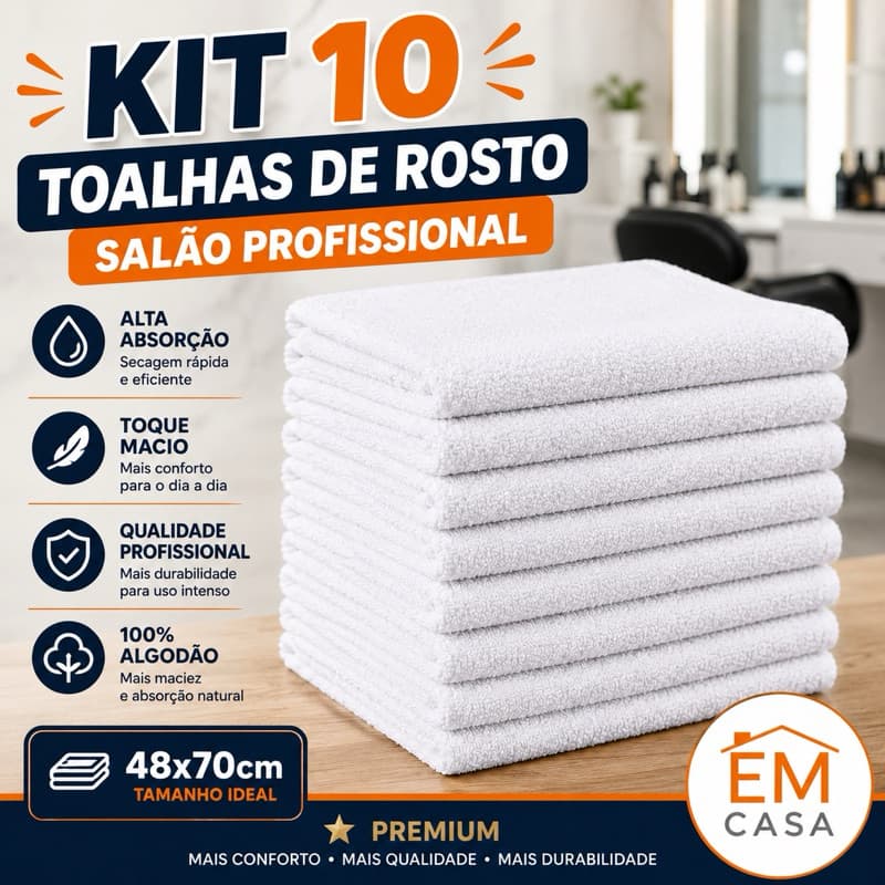Kit 10 Toalhas de Rosto Salão Profissional 48x70cm Alta Absorção Macias Premium