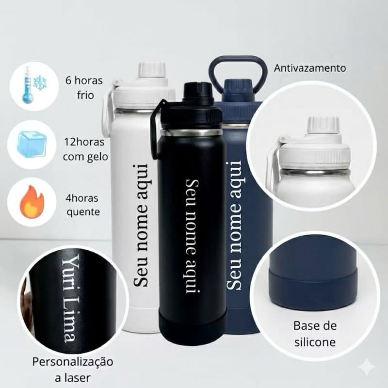 Garrafa Térmica 1 LITRO GIGANTE COM Seu Nome Logo Time perfeita garrafa para empresa garrafa para academia ou para o dia