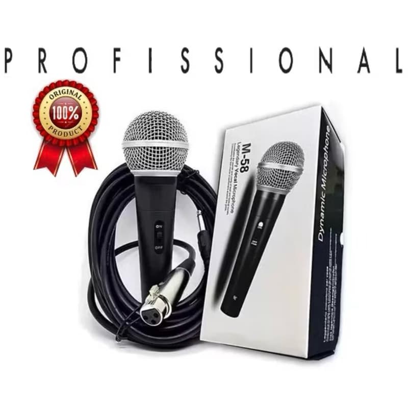 Microfone profissional dinâmico com fio M-58 Sm-58 M58 + cabo 5 metros 10