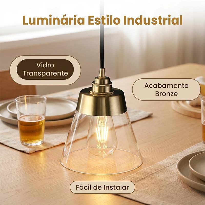 Luminária Pendente Fumê Vidro 1 Lâmpada Cozinha Bancada Lustre Liso Vidro Moderno