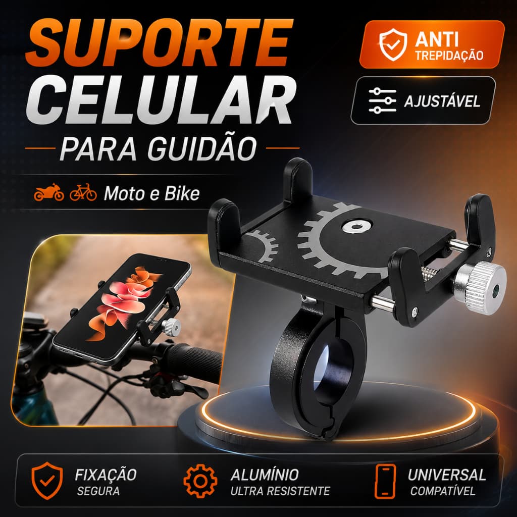 Suporte Celular Ajustável Universal Fixa no Guidão Moto Bike Anti Trepidação Aluminio