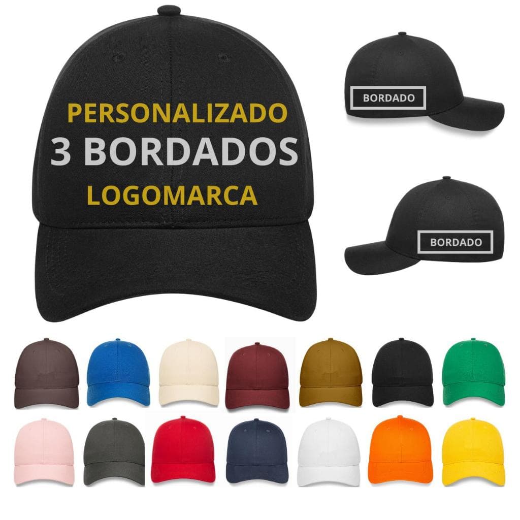 1un Boné Personalizado com 3 Bordados (FRENTE + LATERAL + TRASEIRA) Modelo Dad Hat