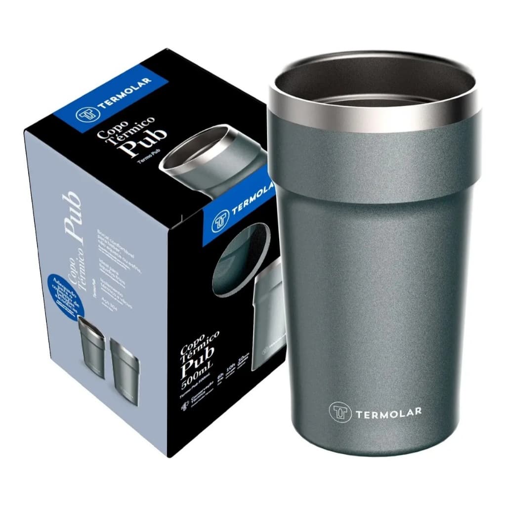 Copo Térmico Pub 500ml Para Bebidas Quentes E Frias Cor: Chumbo Liso