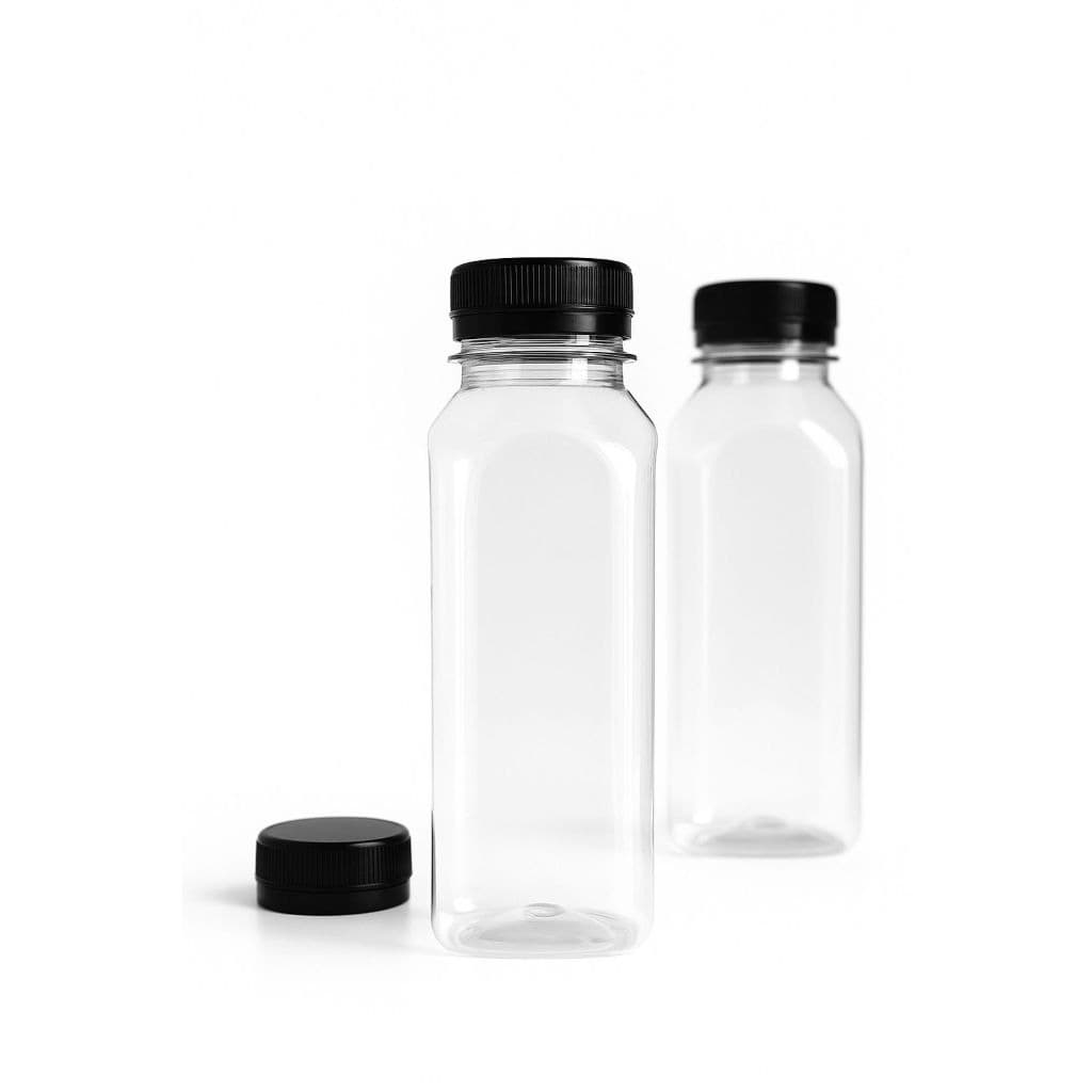 Kit Garrafa PET Transparente Plástica Com Lacre e Tampa Para Suco de Caldo de Cana, Detox Açai e Delivery 300ml e 500ml