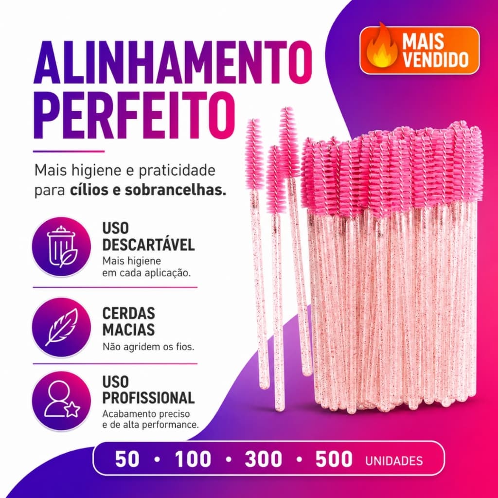 Escovinha para Cílios e Sobrancelhas Descartável de uso Profissional para Procedimentos de Beleza