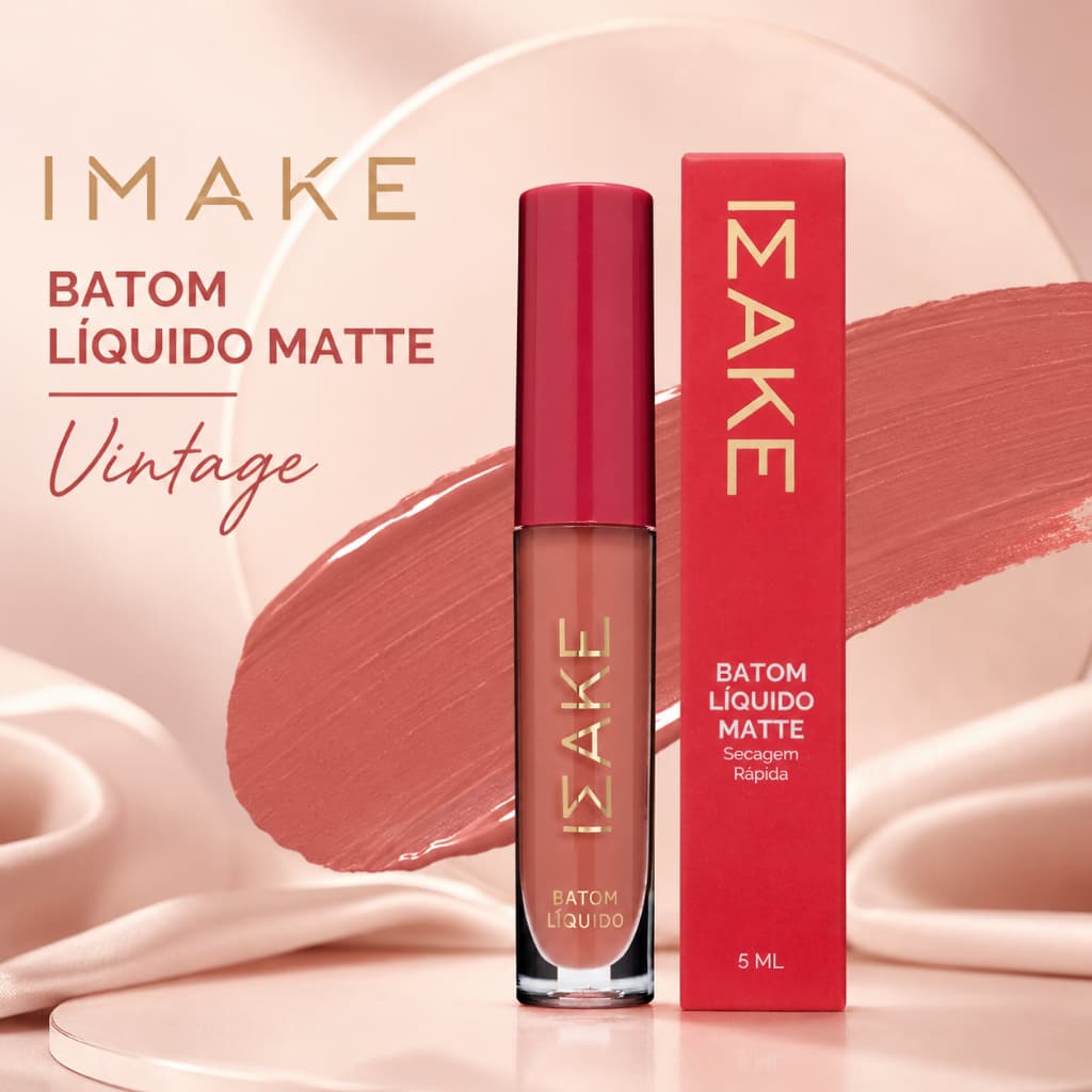 Batom Líquido Matte Vintage IMAKE 5ml Secagem Rápida Nude Rosado