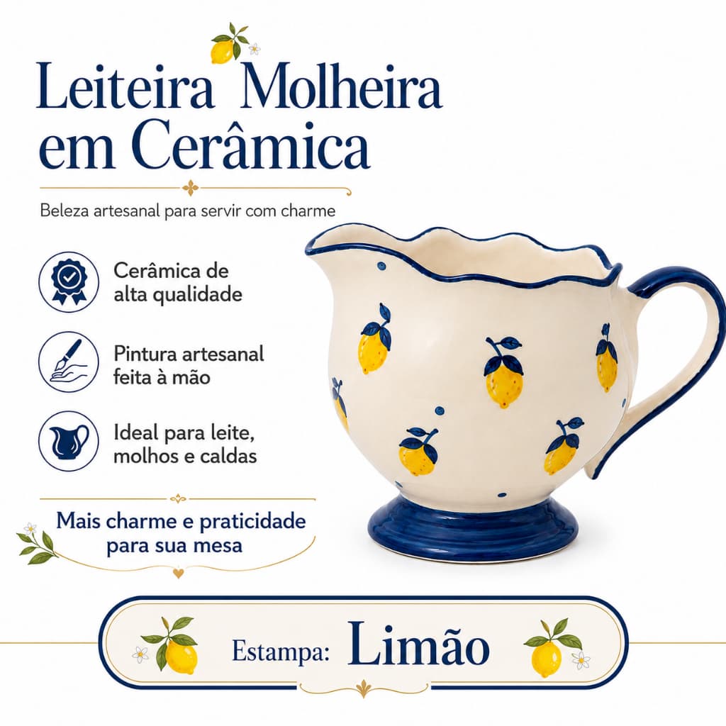 Leiteira Molheira Cerâmica Artesanal Para Servir Leite Molhos Caldas Cremes Decorativo Mesa Cozinha.