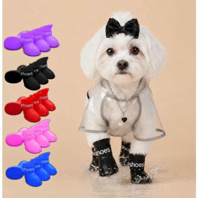 Kit 4 Botas de Silicone para Cachorro e Gato | Sapato Pet Protetor Patas Impermeável Antiderrapante