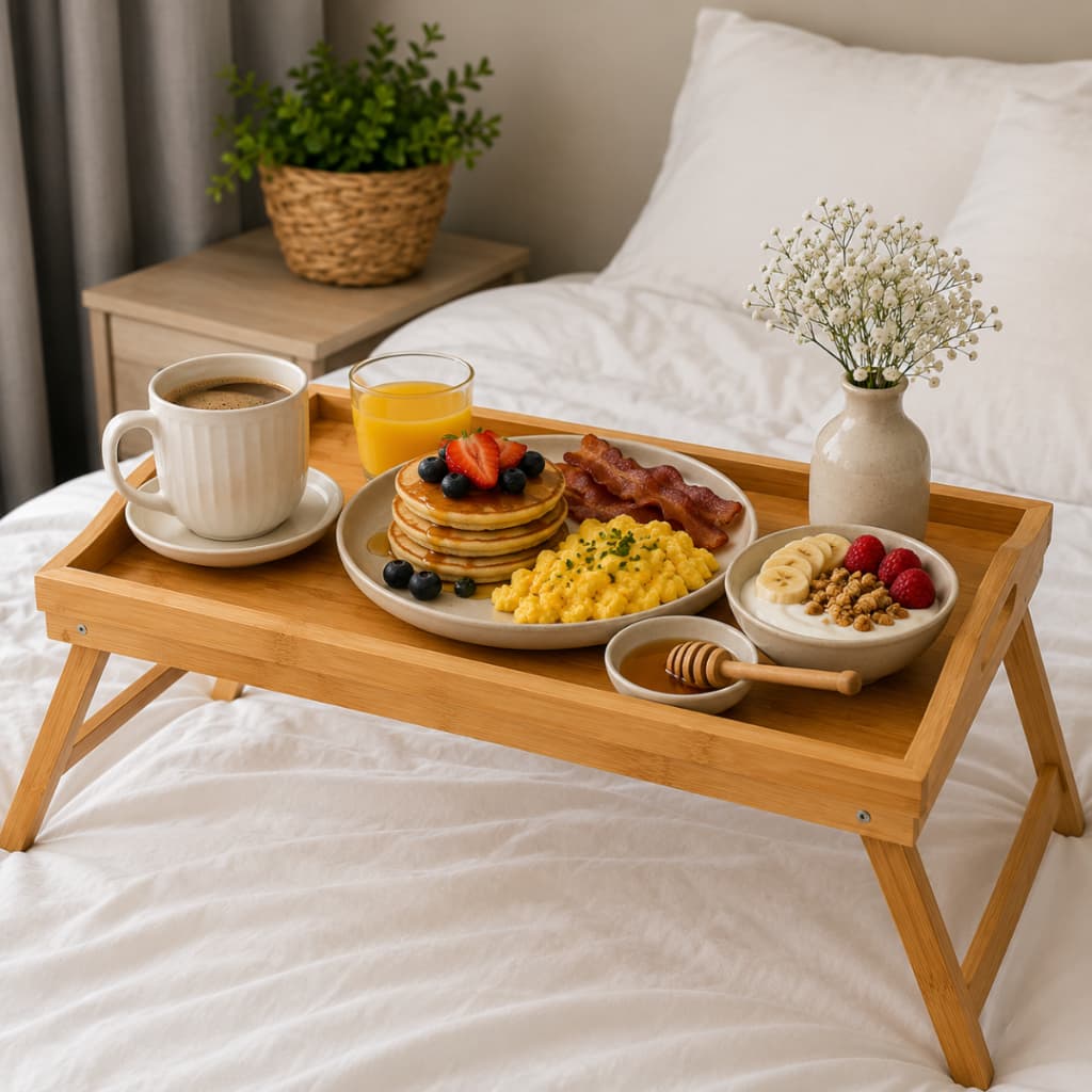 Bandeja Mesa Para Café Da Manhã Na Cama Bambu 50x30 com Pés Dobráveis Home Office