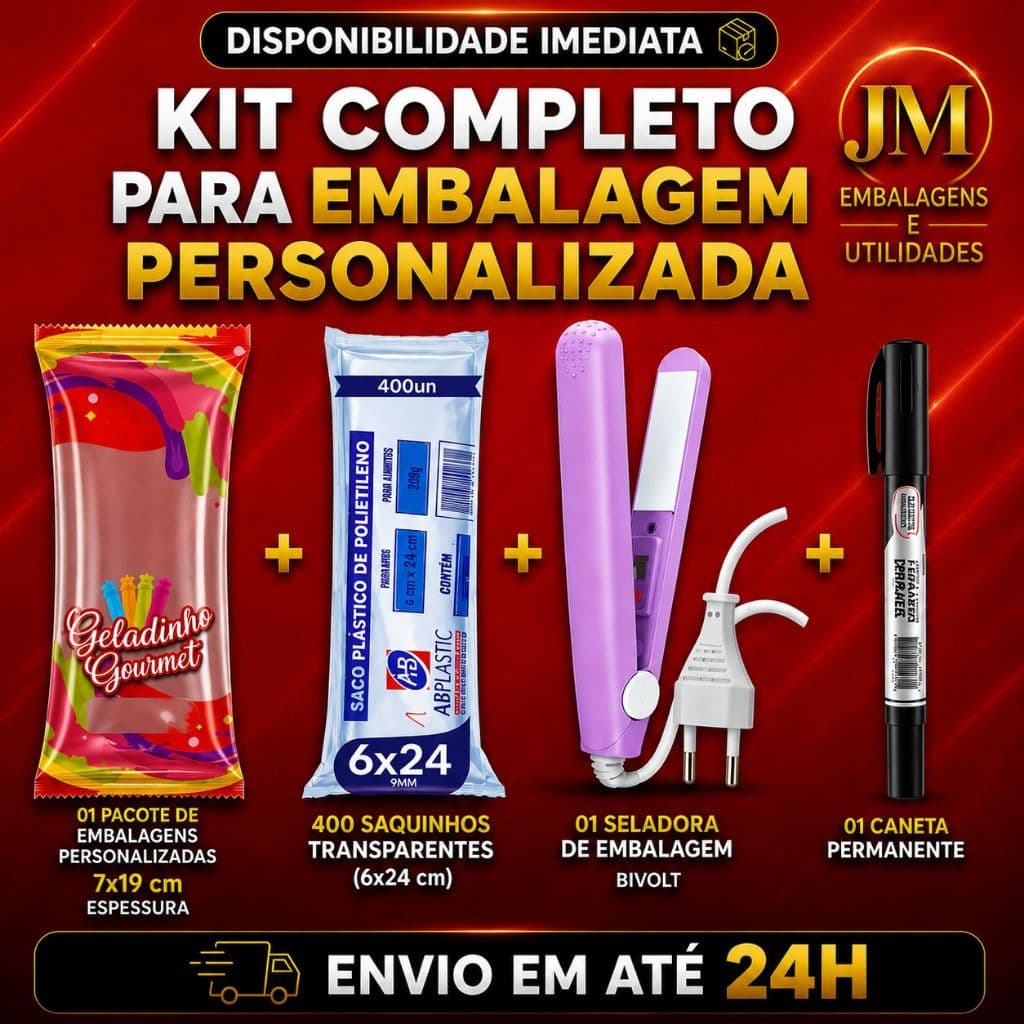 KIT 01 PACOTE + 400 SAQUINHOS TRANSPARENTES 06X24 (Grosso) 9mm - | ABPlastic + 01 SELADORA + 01 CANETA PERMANENTE