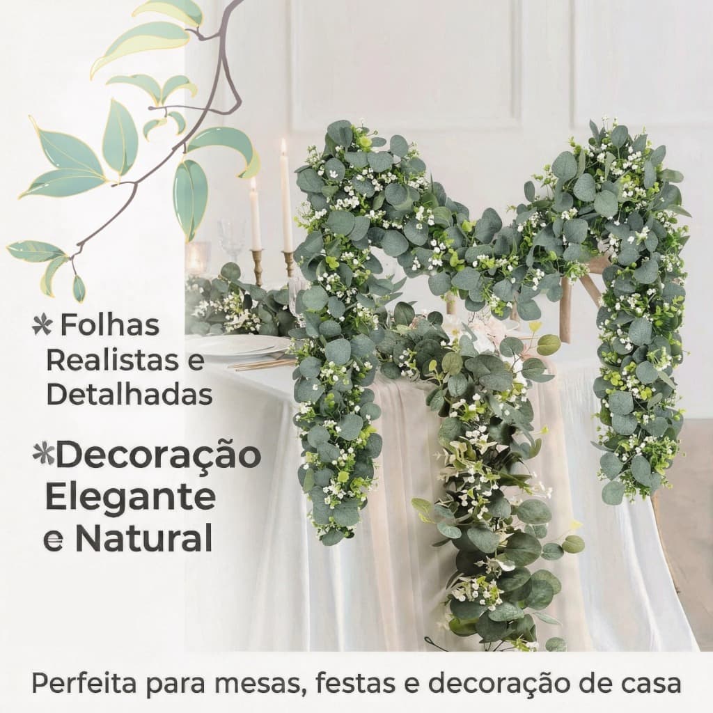 Kit 2/4/6 Artificial Eucalipto Guirlanda Planta Decoração Videira Verde 180cm