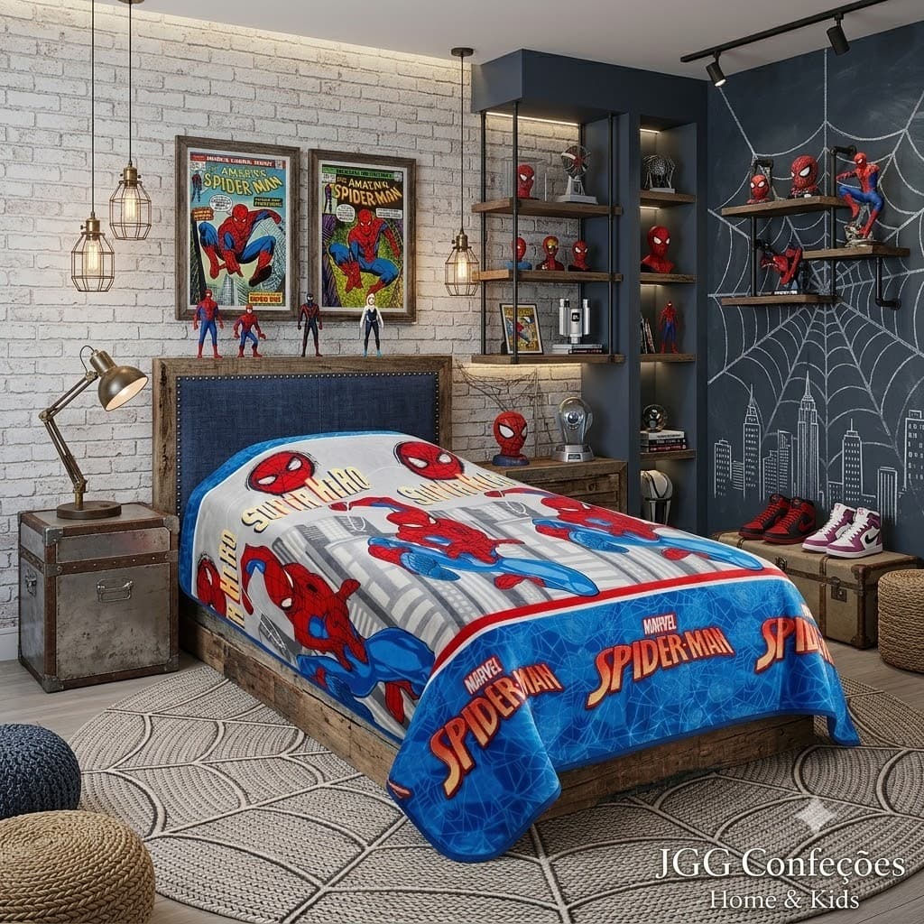 Manta Cobertor Solteiro Homem Aranha e Spiderman 1,50m x 2,20m Super Macia Antialergica Marvel
