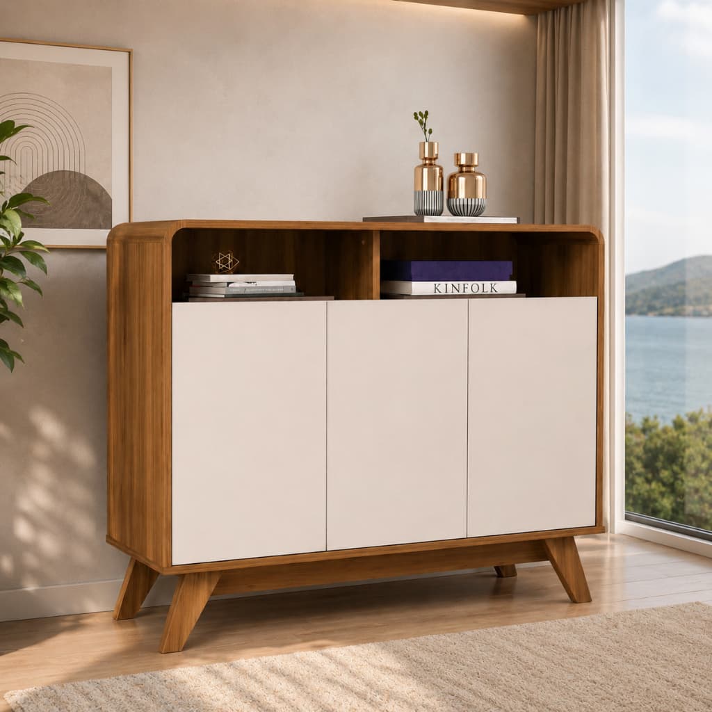 Aparador Buffet Eccos Homme 2, ou 3 Portas Retrô Classico - Nature/Offwhite