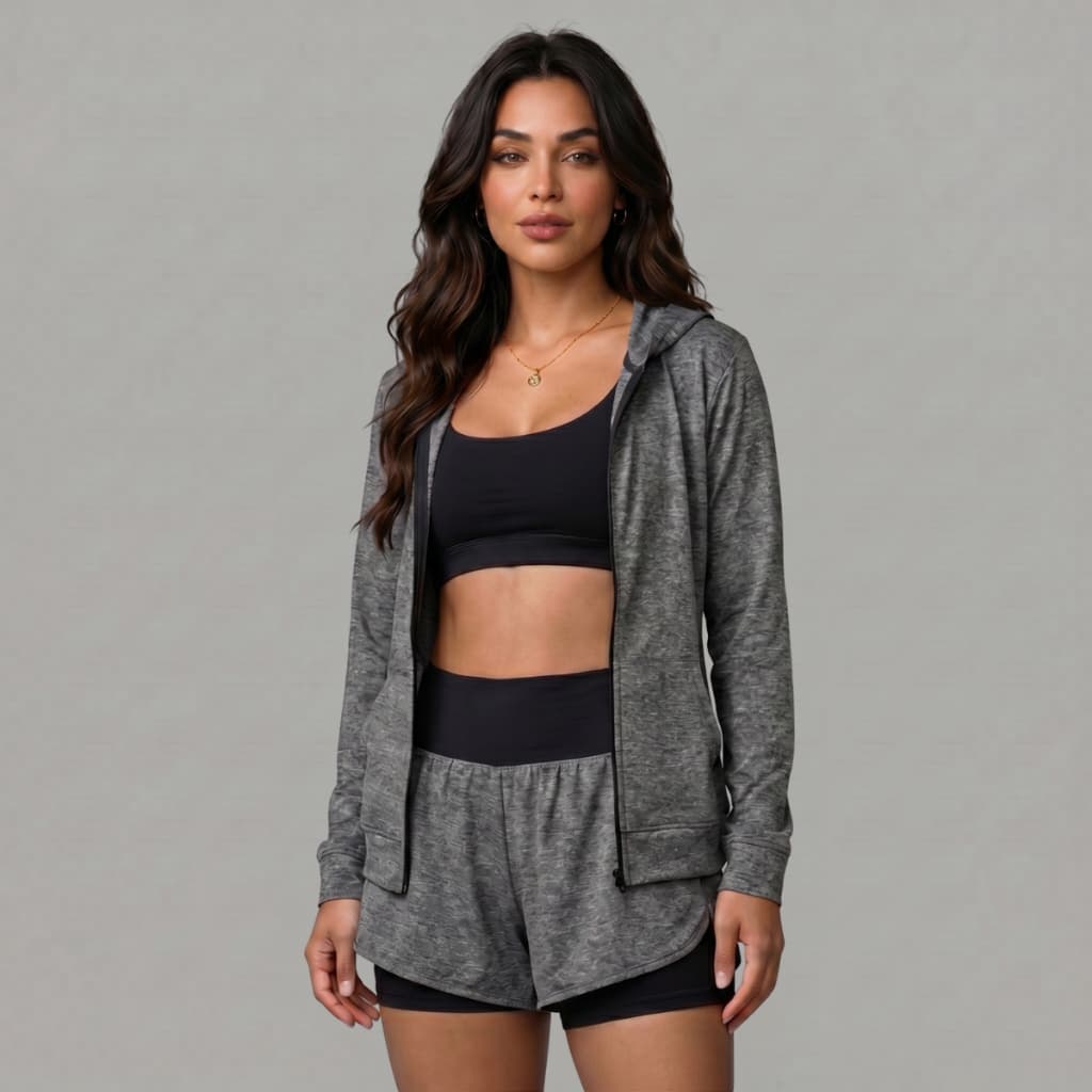 Conjunto Trio Fitness Feminino Academia Casaco Top e Short Com Zero Transparência - Diversas Cores