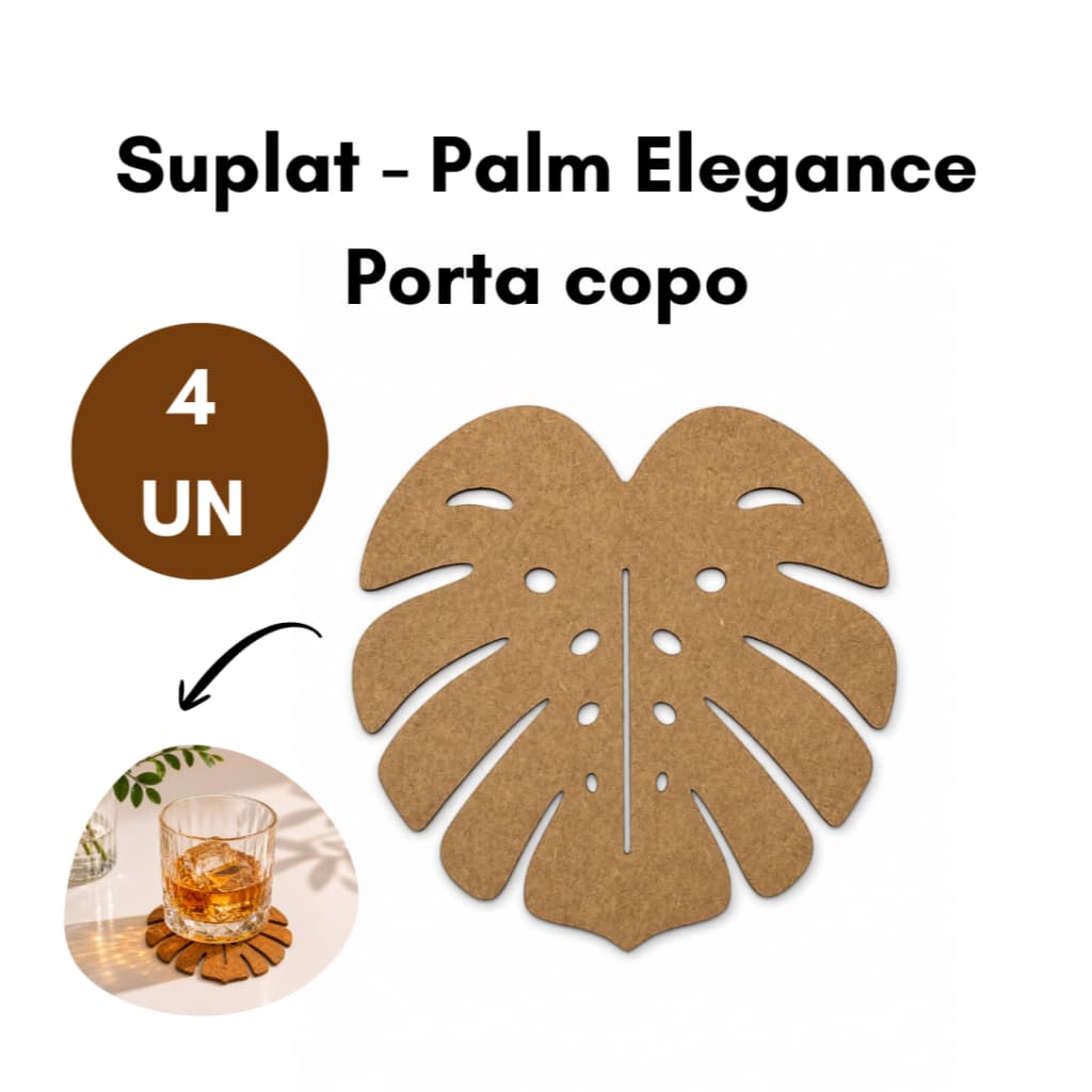 4x Porta Copos Mdf 10x10 Suplat Palm Elegance Folha Costela de Adão