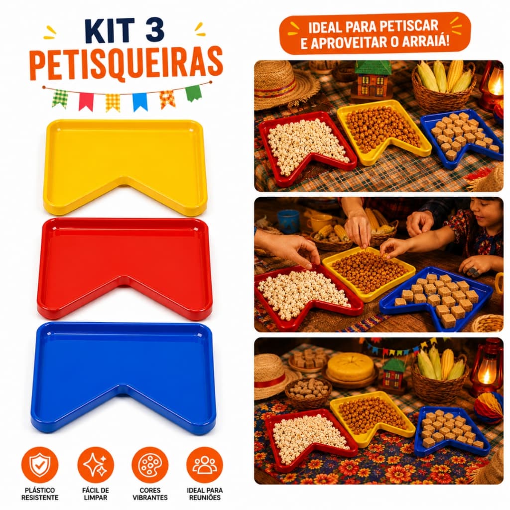 Kit 3 Petisqueiras Bandeira Festa Junina Petiscos Pipoca Amendoim Decoração Arraiá Colorida