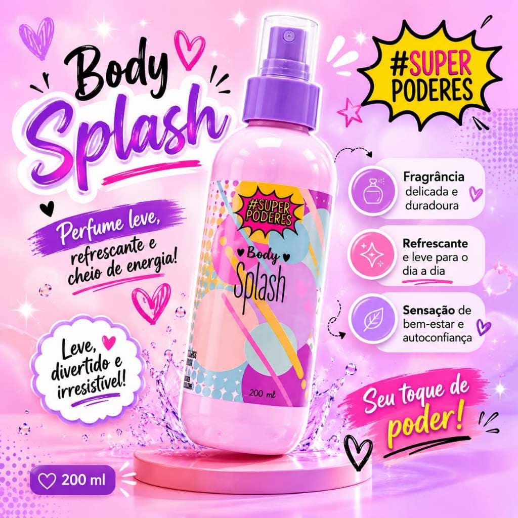 Body Splash Super Poderes 200ml Perfume Doce Alta Fixacao Fragrancia Marcante Uso Diario