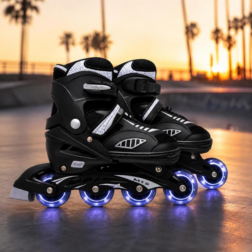 Patins Semi Profissional Roller Inline New com Rodinhas de LED - Tamanho Ajustável / Regulável