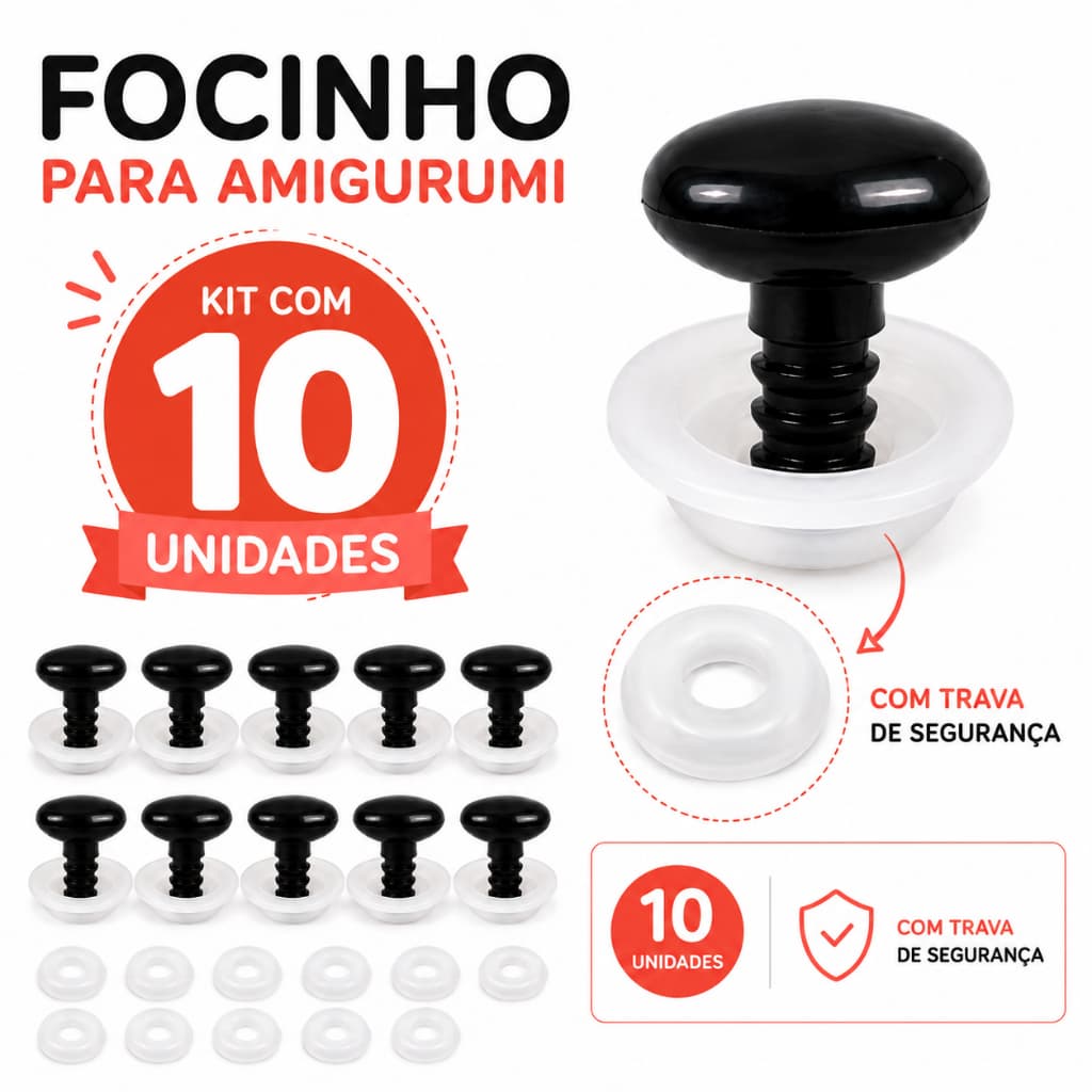 Fuça, Focinho Nariz para Bicho de Pelúcia 10 Unidades + Travas (Amigurumi, bonecas, bonecos, ursos, artesanato) CÍRCULO