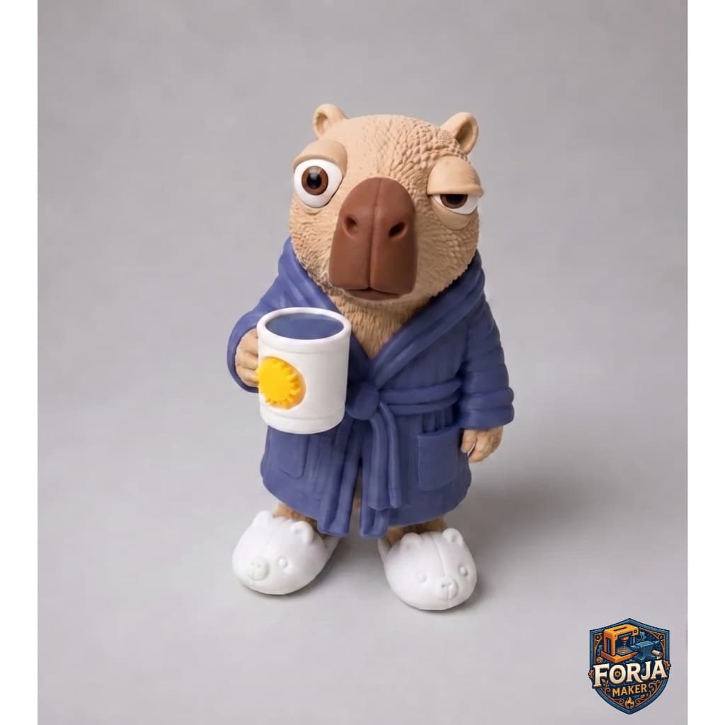 Capivara Exausta com Café – Estátua Colecionável Decorativa