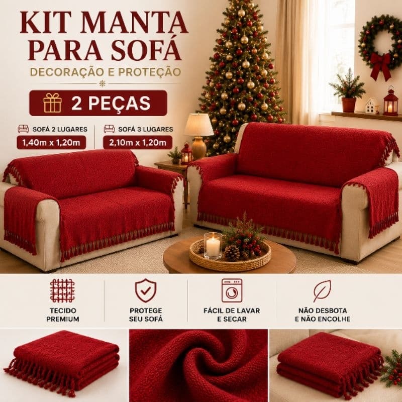 Kit 2 Mantas Decorativas 2,10x1,20 Natalina para Sofá Cama - Macia e Aconchegante