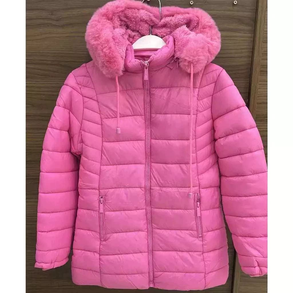 Jaqueta Nylon Parka Infantil Feminina Com Capuz Forrada Pelinho Inverno