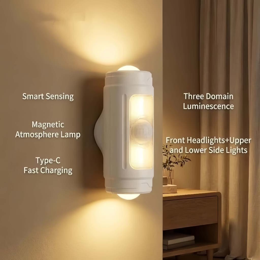 Luz Noturna LED RGB Gradiente com Sensor de Movimento Recarregável Magnética Regulável Parede/Escada