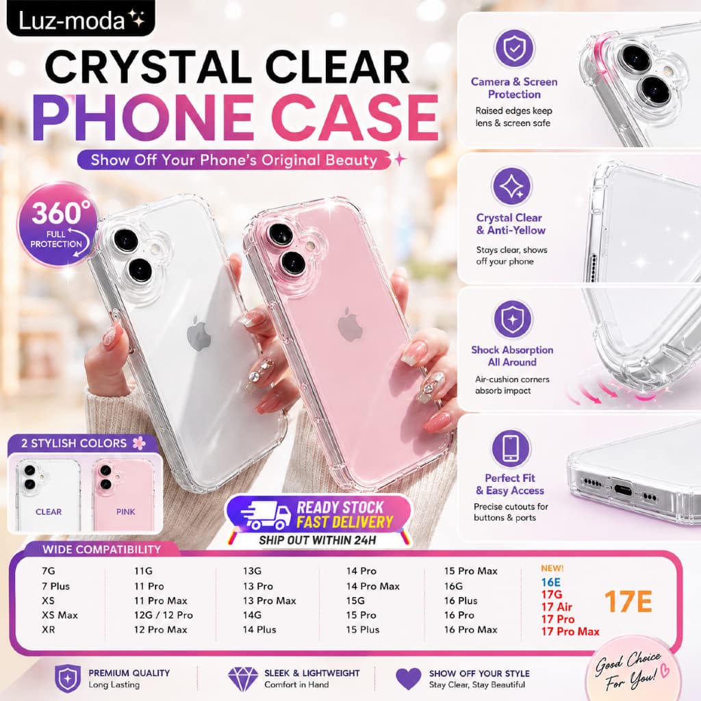 ✨ Capa Crystal Clear para iPhone 11 12 13 14 15 16 Pro Max | Transparente, Anti Impacto e Anti Amarelamento