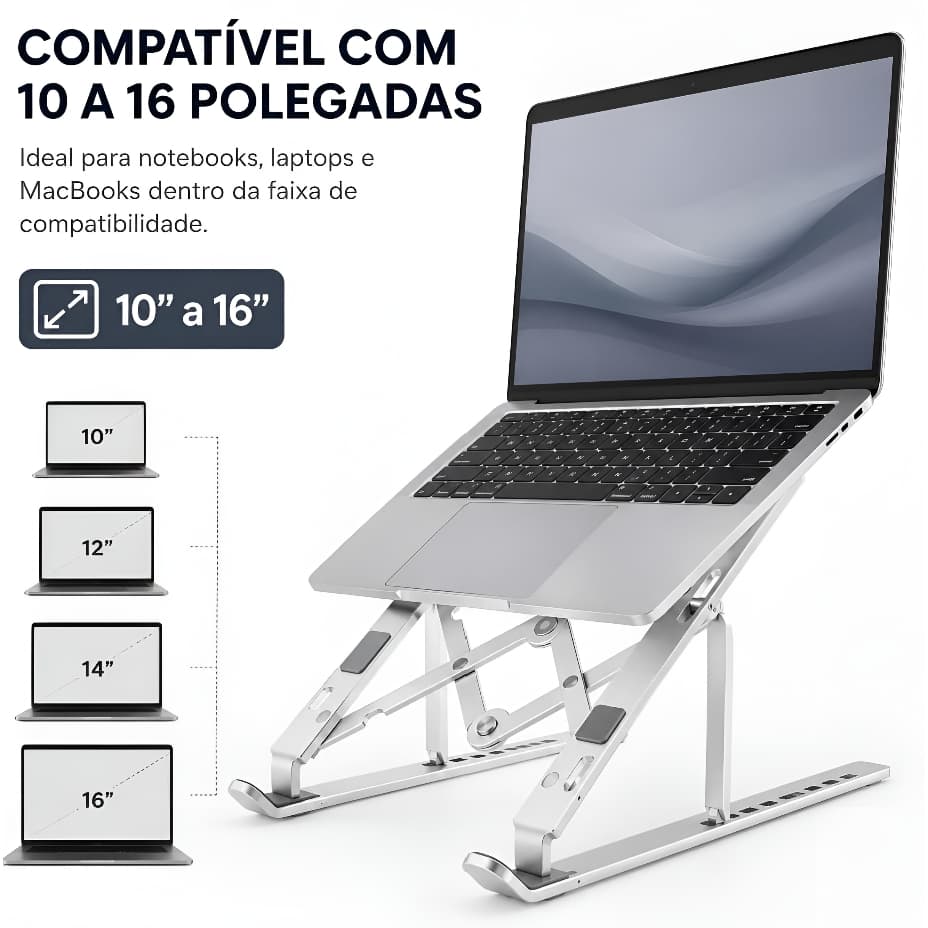 Suporte 16 Polegadas Metálico Ergonômico Notebook Tablet Macbook Dobrável De Alumínio Casa Estudos