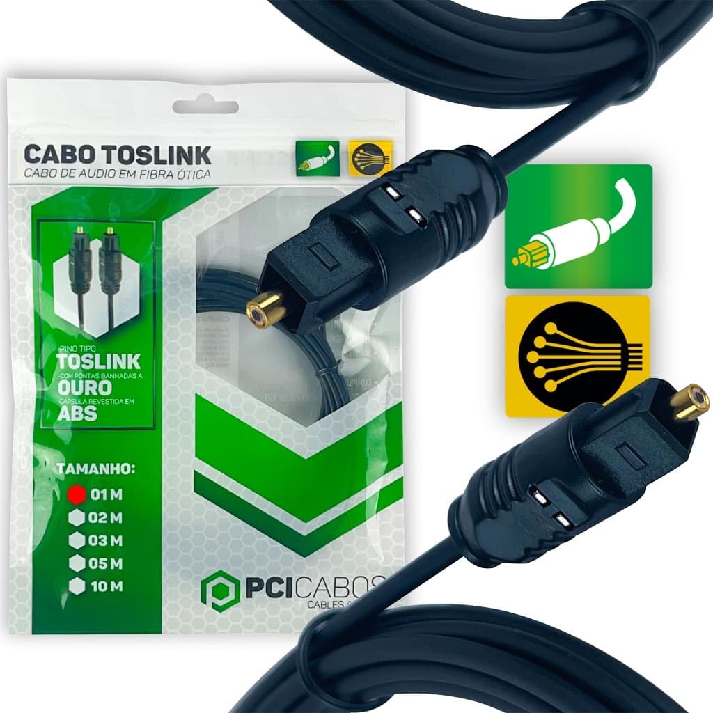 Cabo De Áudio Óptico Toslink Digital Banhado Ouro 1M 2M 3M 5M 10M