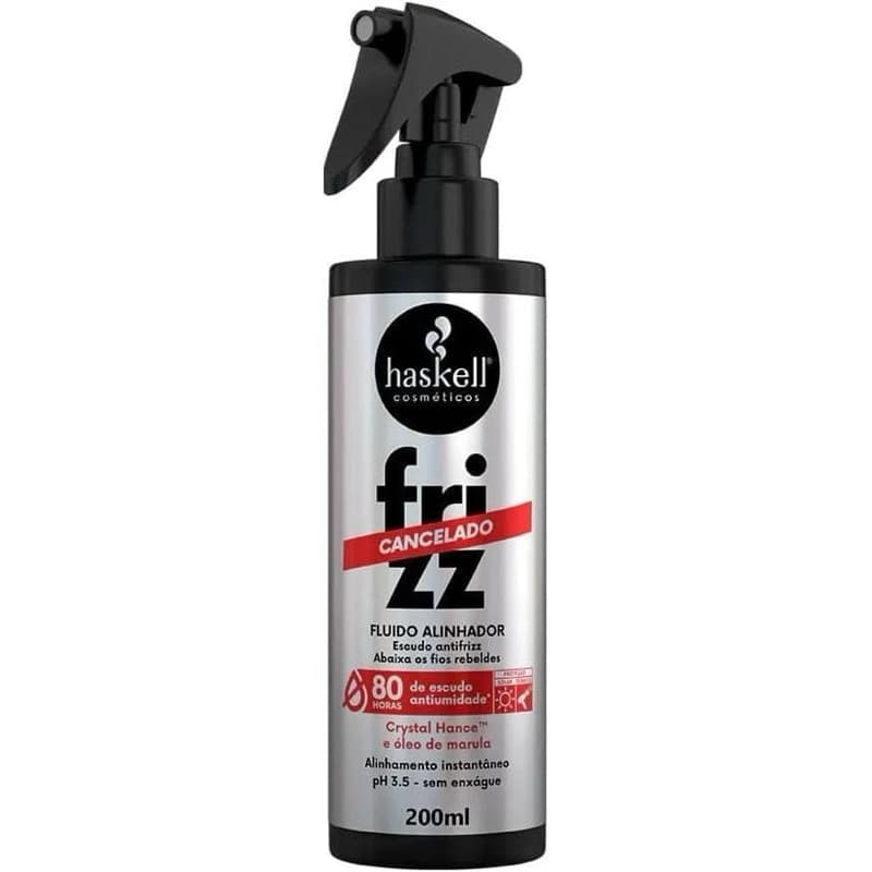 Haskell Cosméticos Fluido Alinhador Frizz Cancelado 200ml Controle Imediato do Frizz Brilho Proteção Térmica e Solar