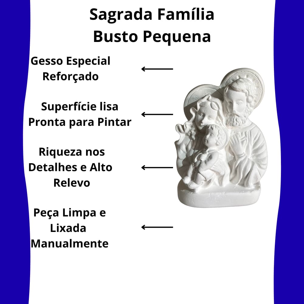 Kit 2 Sagrada Família Busto Pequena 10 cm Gesso Cru Para Pintar