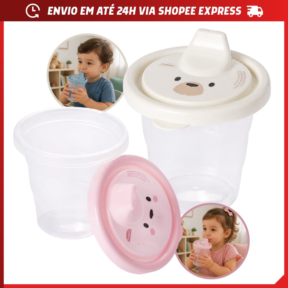 Copo Infantil com Bico Treinamento para Bebê Criança 200ml Ergonômico BPA FREE Autonomia Transição