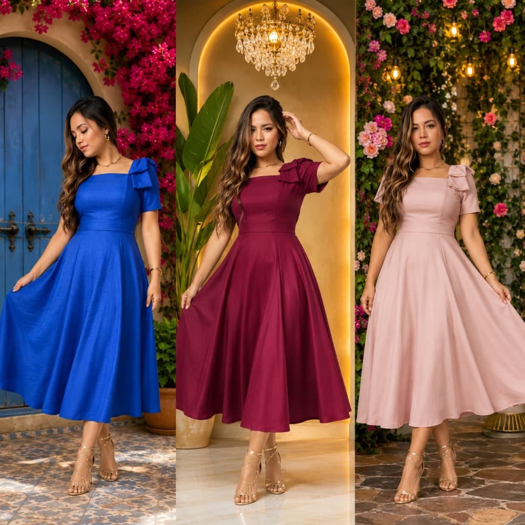 Vestido P-M-G-GG-G1-G2-G3 Di laço Nu Ombro  Plus Size Moda Evangélica Elegante