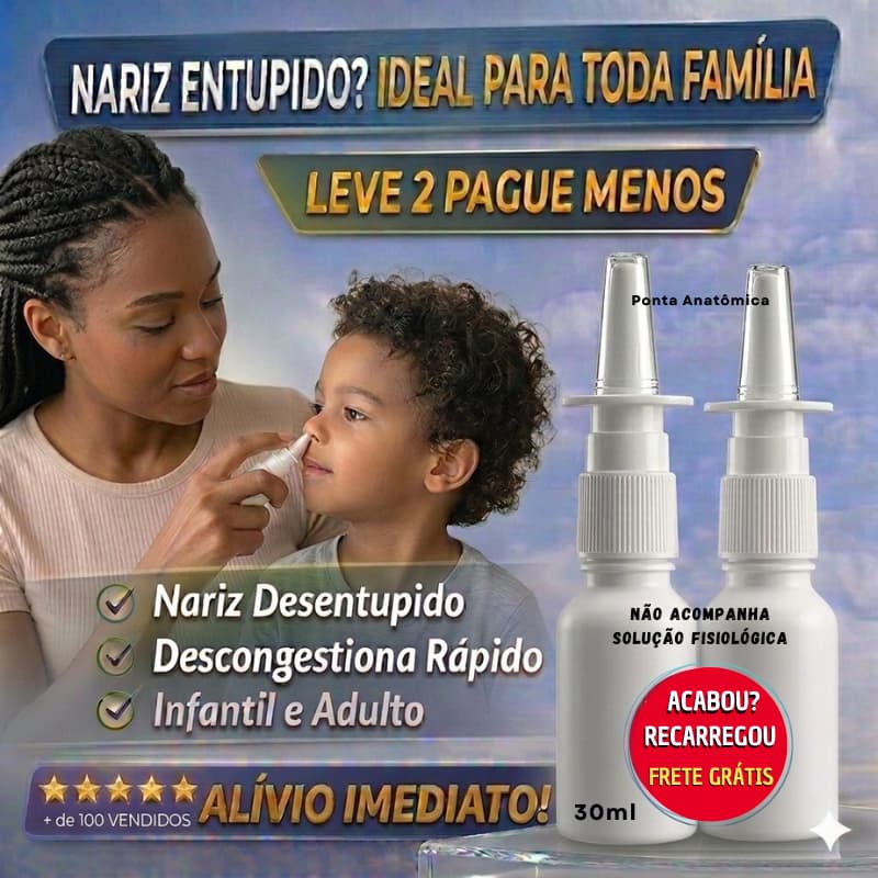 Spray Nasal Reutilizável Nariz Entupido Descongestão Infantil /Adulto Rinite 2 Válvulas + Frascos