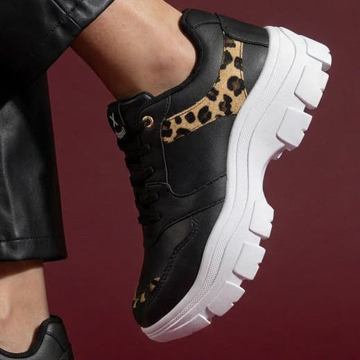 Tênis Feminino Casual Chunky Sneaker Animal Print Onça Plataforma Fashion